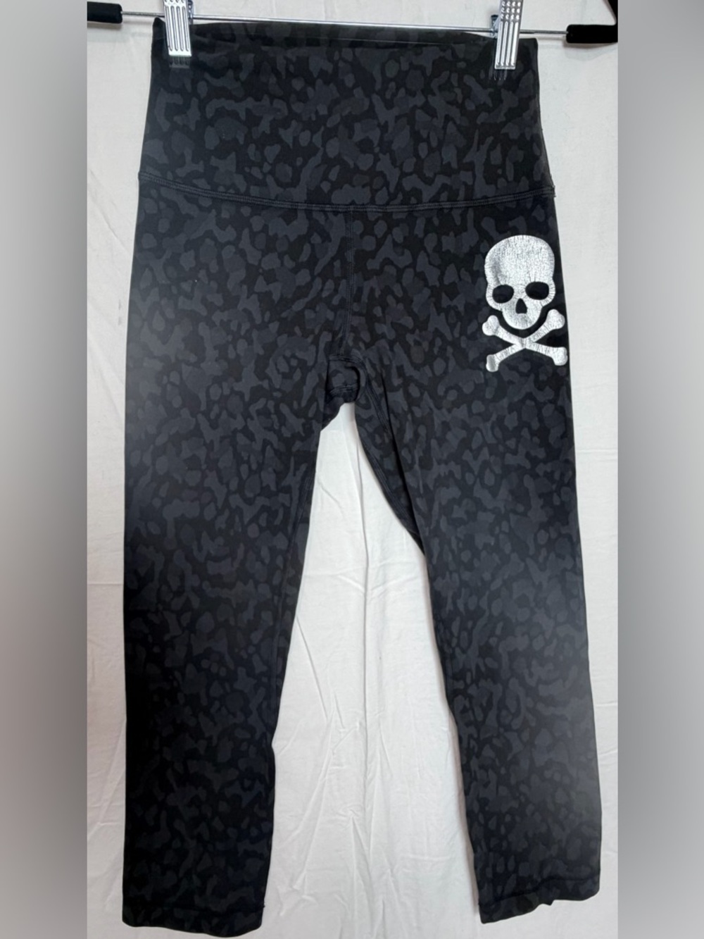 lululemon athletica Kids Black Leopard Print Leggings with Silver Skull